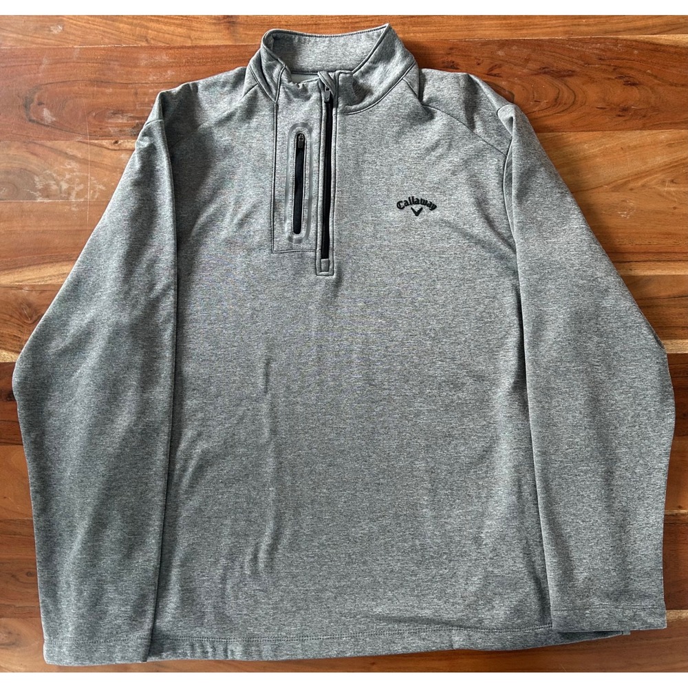 Callaway Mens XL Gray Heather Quarter Zip Fleece Pullover Golf Jacket Pocket
